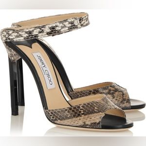 Jimmy Choo Deckle Mules in snakeskin, size 38